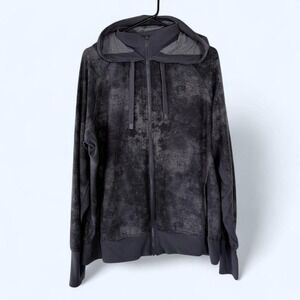 Danskin Womens Charcoal‎ Grey Tie Dye Velour Full Zip Hoodie Jacket XL